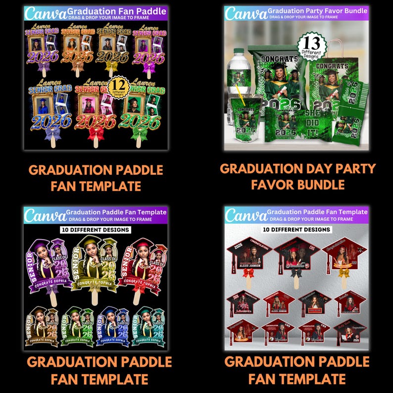 Abschluss Mega Bundle Canva Templates, Class of 2026 Grad Kit, Bootleg Shirts, Fan Paddles, Zeitung, Stola, Banner, Partygeschenke, Dekor Bild 12