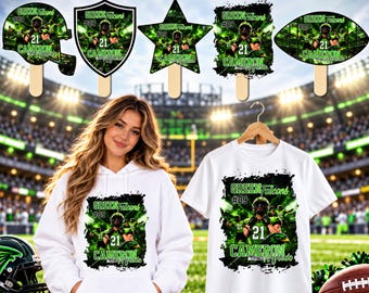 05 Green Football Fan Paddle Templates, Canva Editable Football Fan Designs, Game Day T Shirt, Senior Night Fan Gear, Football Team Party