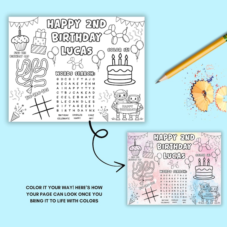 Birthday Coloring Placemat for Kids, Personalized Kids Activity ...