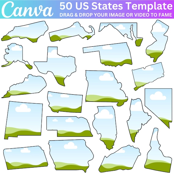 50 USA States Custom Canva Frames, Individual State Design, Editable Canva Template, Canva Frames of American States, Canva US States
