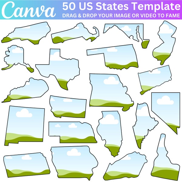 50 USA States Custom Canva Frames, Individual State Design, Editable Canva Template, Canva Frames of American States, Canva US States