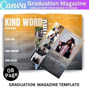 Graduation Magazine Canva Editable Template, Senior 2025 Graduation Invitation, Senior Magazine Template, Free Magazine Cover Digital Design