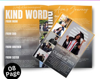 Graduation Magazine Canva Editable Template, Senior 2025 Graduation Invitation, Senior Magazine Template, Free Magazine Cover Digital Design