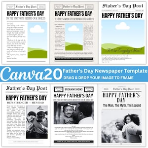20 Vaderdag krant canva bewerkbare sjabloon, gepersonaliseerd Moederdagcadeau, krant voor papa canvas sjabloon afdrukbaar voor papa cadeau