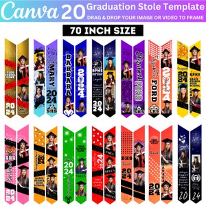 20 Graduation Stole Canva Editable Template Bundle, Graduation Sash Sublimation 2025, Graduation Stole Template Personalized Graduate Design