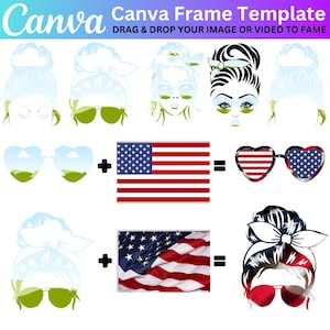 Cadres Messy Bun Canva, modèle Messy Bun Canva, modèle Canva, cadre modifiable, lunettes de soleil Bun Hair, bandeau Mom life, téléchargement numérique