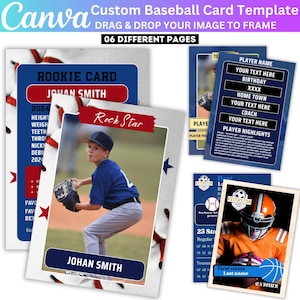 06 Benutzerdefinierte Baseballspielerkarte Canva Vorlage, bearbeitbare Baseballpartyeinladung, Rookie des Jahres 1