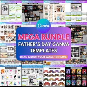 Father’s Day Mega Bundle Canva Editable Template, Dad Photo Collage Template, Chip Bag Label, Father Day Newspaper, Dadflix Father day Gift