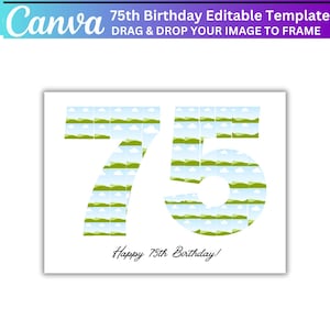 Modèle modifiable sur toile pour collage photo 75e anniversaire, collage anniversaire 75 chiffres, cadeau personnalisé 75e anniversaire, cadre photo 65e collage
