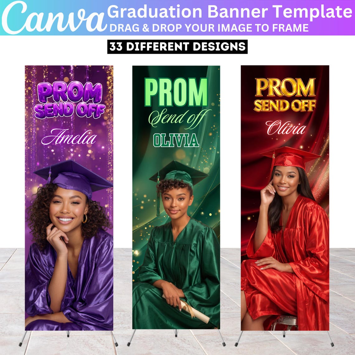 Send Off Program Banner 12X Prom Send off Banner Template Canva Editable, Blue, Red & Green ...