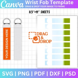 Plantilla de llavero de muñeca, plantilla de sublimación de pulsera, llavero de muñeca Svg Png, plantilla en blanco de llavero de pulsera, Canva editable, hoja de 8,5"x11"