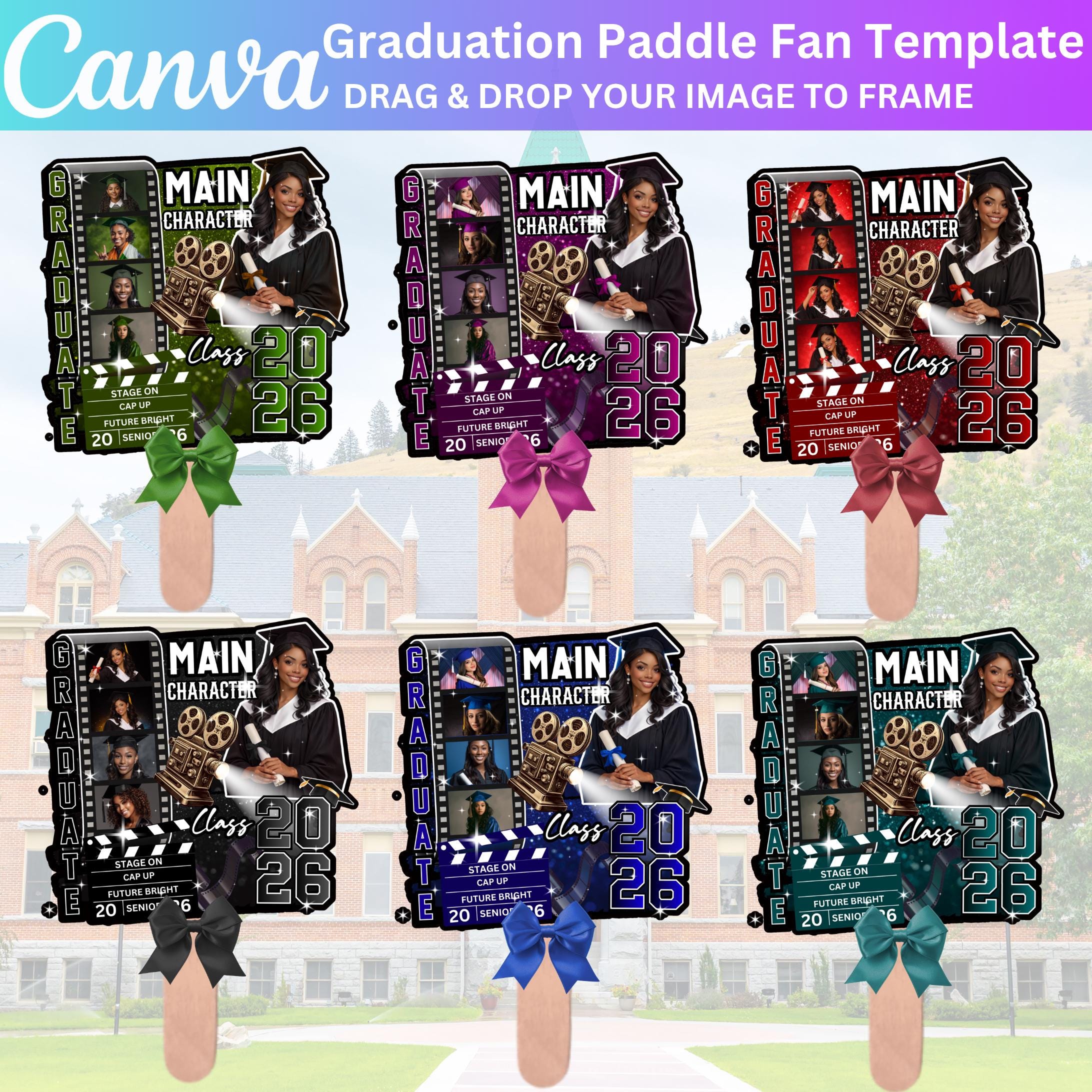 10 Graduation Fan Paddle Bundle, Canva Editable Grad Fan Template ...