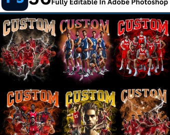 Custom Basketball Bootleg Rap Tee PSD Bundle, Editable  PSD File, Photoshop Rap Tee T-Shirt Template, Custom Bootleg T Shirt Design Digital
