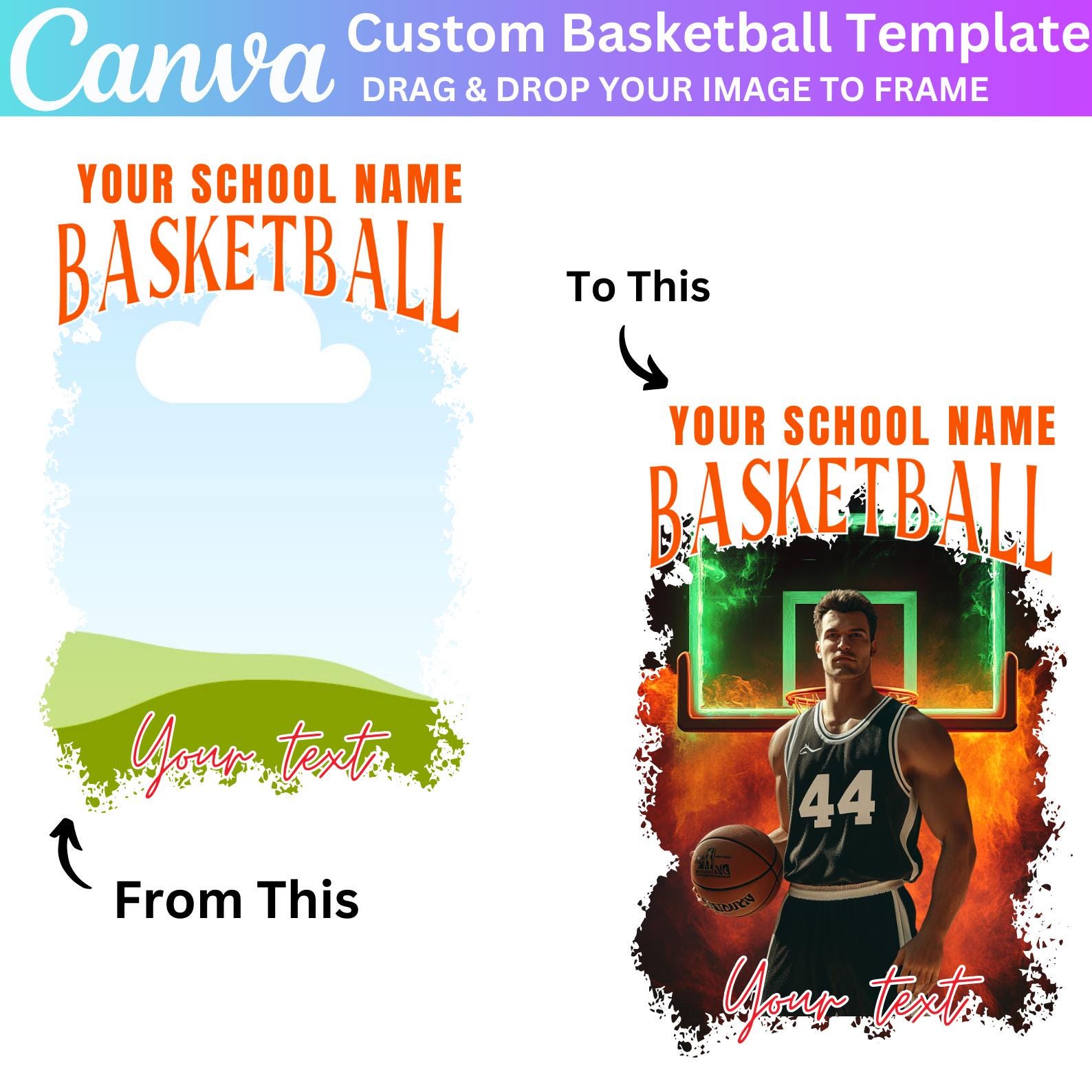 Basketball Editable Frame Basketball Canva Frame Editable Template, Basketball Frame Design ...