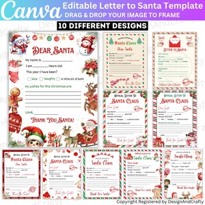 10 brev till jultomten Canva-mall, barnbrev till jultomten, utskrivbart brev till jultomten, utskrivbart julbrev, digital nedladdning