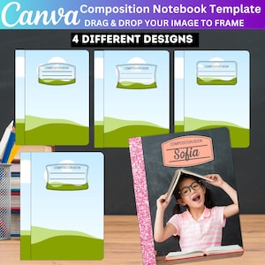 Custom Composition Notebook Template, Composition Notebook Cover Template, Composition Book Fully Editable Canva Frame, DIY Digital Download
