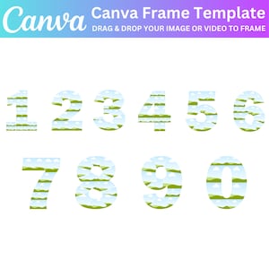 Puede incluir: N&uacute;meros del 1 al 0 con un patr&oacute;n de paisaje verde, azul y blanco.