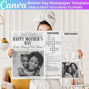 Mother&#39;s Day Newspaper Canva Editable Template, Mother Day Canva Template, Newspaper for Mom Canva Template Printable Mother&#39;s Day Card Gift