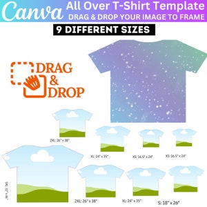 All Over T-Shirt Canva Editable Template, T-Shirt Sublimation Blank Template, All Over Shirt Design, T-Shirt Template, Canva Drag & Drop