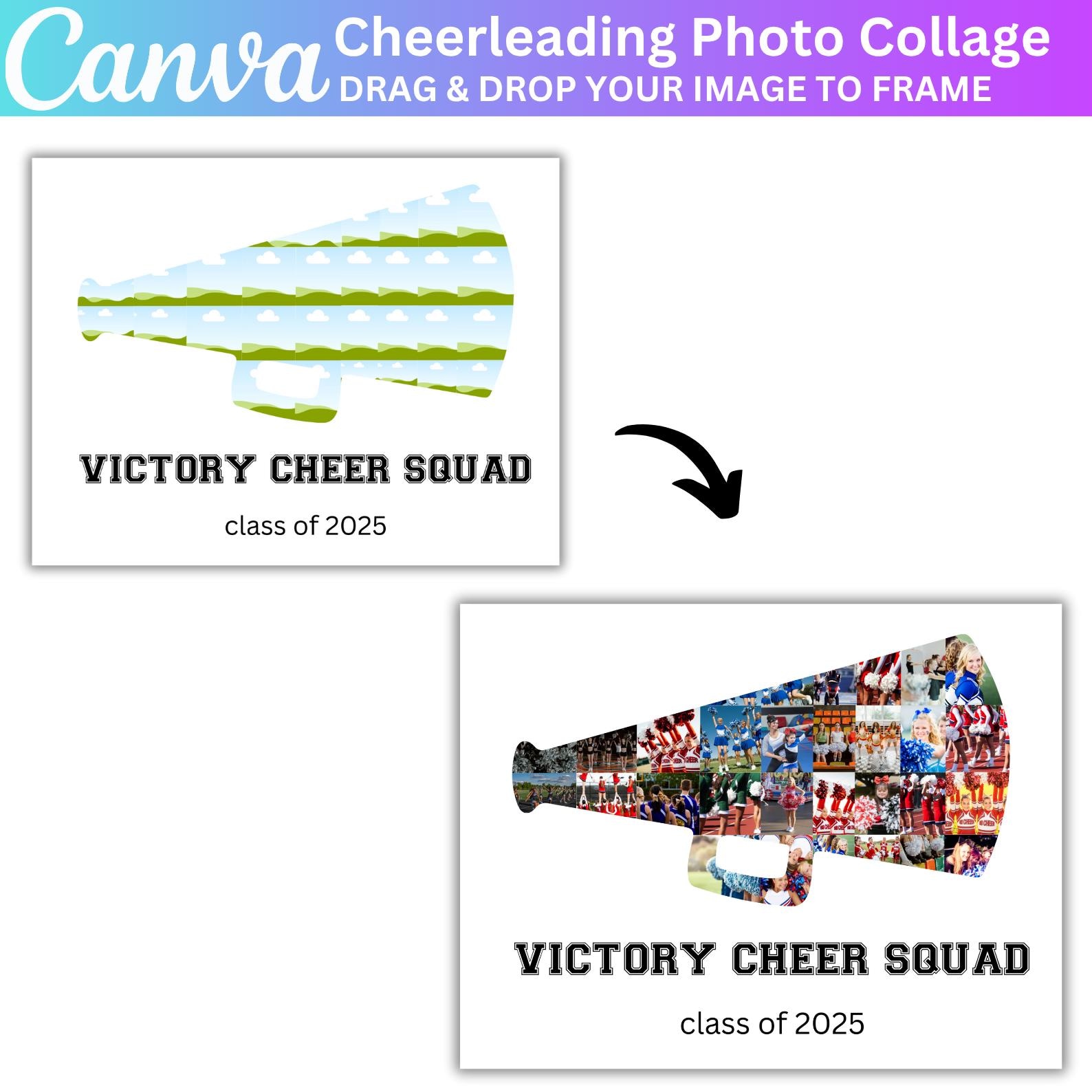 Cheer Photo Frame Cheerleader Photo Collage Canva Template, Editable Cheerleading Frame ...