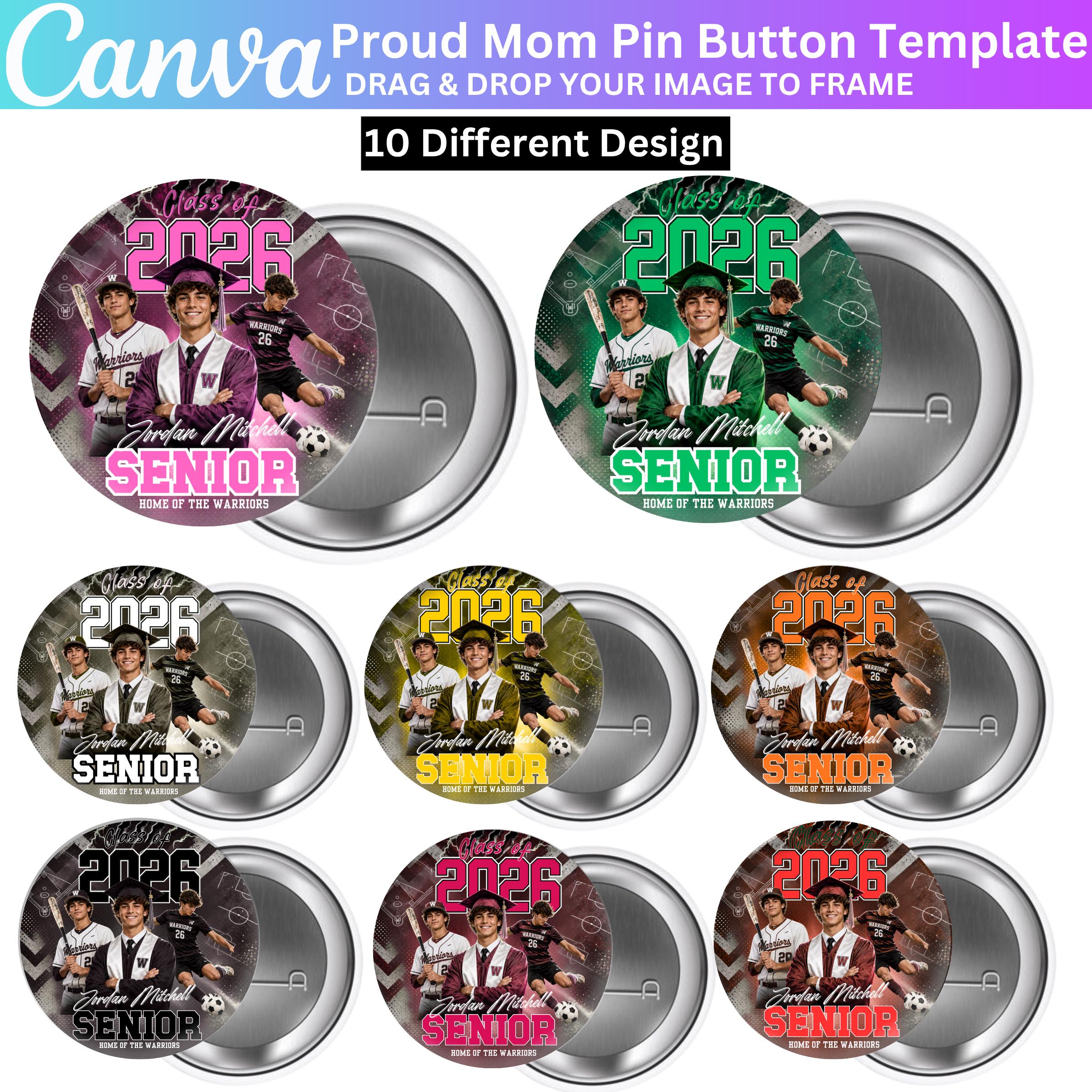 10 Graduation Pin Button Canva Template, Editable Senior 2026 Button ...