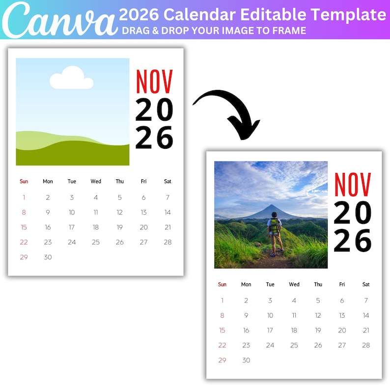 2026 Custom Family Photo Calendar, Canva Editable 2026 Calendar ...