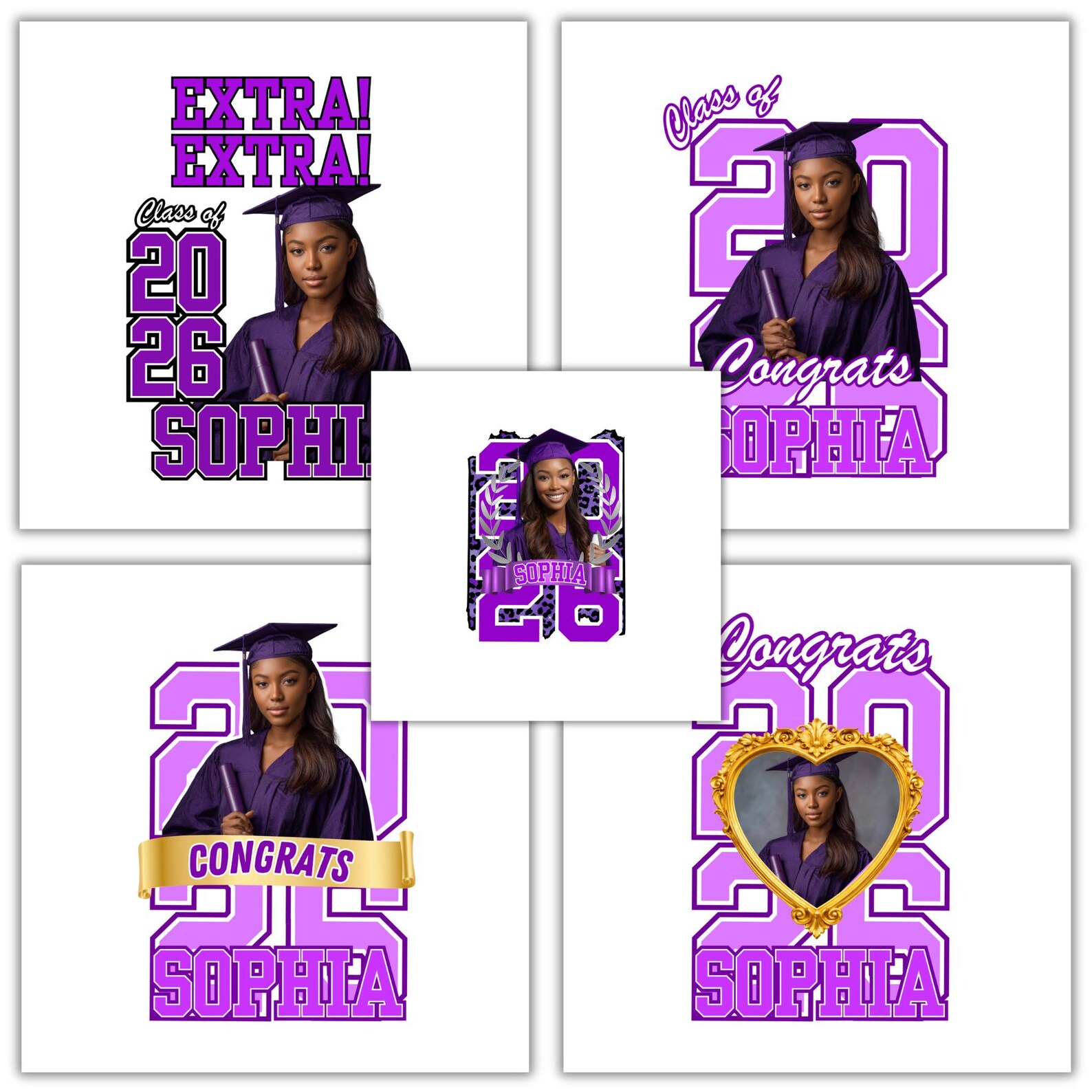 10 Purple Grad Fan Canva Editable Template, Custom Graduation Paddle ...