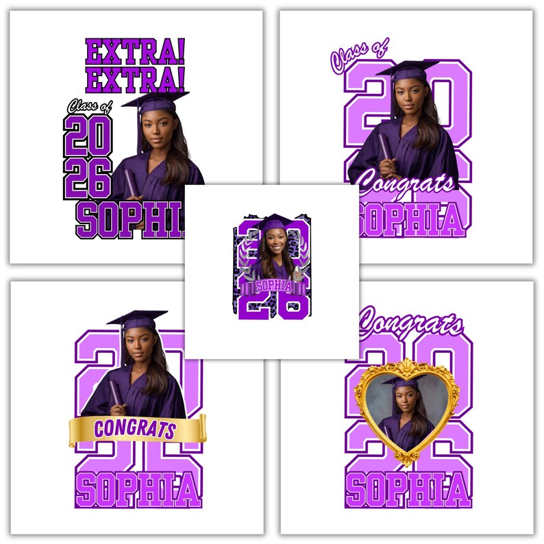 10 Purple Grad Fan Canva Editable Template, Custom Graduation Paddle ...