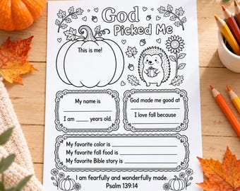 God Picked Me Pumpkin Coloring Page, Christian Fall Printable, Bible Lesson Activity, Sunday School Pumpkin Craft, Bible Activity for Kids
