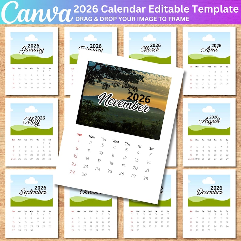 2026 Canva Editable Photo Calendar Template, 2026 Custom Calendar ...