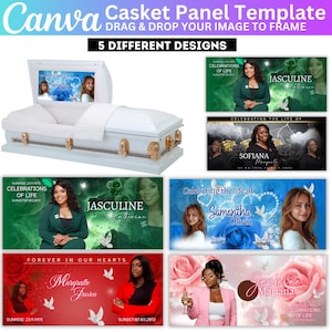 Casket Panel Template, Editable Casket Panel Designs, Canva Memorial Panel Template, Red, Blue Green Casket Panel, Celebration of Life