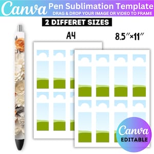 Modelo de sublimação de envoltório de caneta, modelo de envoltório de caneta epóxi, envoltório editável Canva, folha de tamanho A4 e 8,5x11, modelo de envoltório de caneta, arquivo para impressão