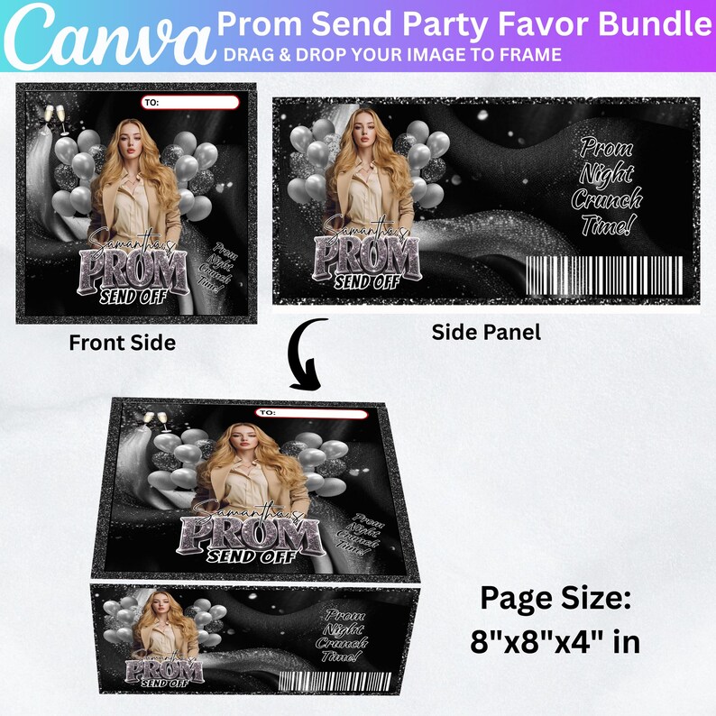 Bar Code For Prom Black Silver Prom Send off Treat Template, Canva Editable Prom Party ...