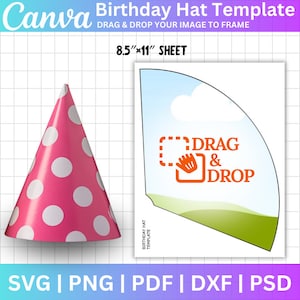 Feesthoed sjabloon, Canva bewerkbare hoed, verjaardag hoed Svg Png, lege hoed sjabloon, papieren hoed sjabloon, geen lijm feesthoed