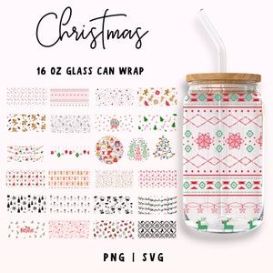 25 Christmas Libbey Glass Bundle, Christmas Gingerbread Libbey Glass svg, 16oz Christmas Cookies, Christmas Full Can Wrap, Happy Christmas