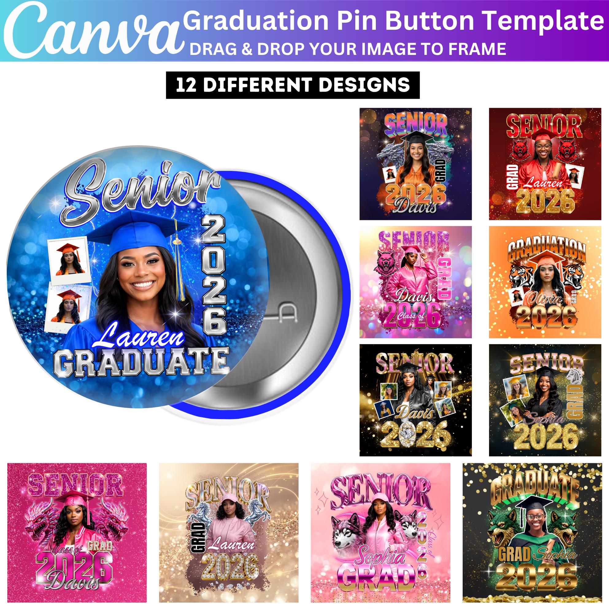 12 Graduation Pin Button Template, Canva Editable Congrats Grad Class ...