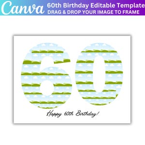 Modello modificabile per collage di foto di 60° compleanno Canva, collage di compleanno con 60 numeri, regalo personalizzato per il 60° compleanno, cornice per collage di 70 foto