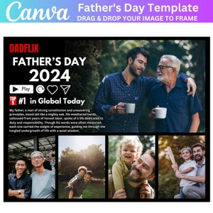 Dadflix Vatertag Canva bearbeitbare Vorlage, glücklicher Vatertag Vorlage, Dadflix Film Fotocollage, Geschenk für Opa, Vatertagsgeschenk