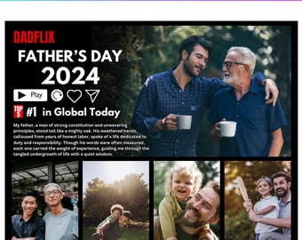 Plantilla editable de Canva para el Día del Padre de Dadflix, Plantilla de Feliz Día del Padre, Collage de fotos de la película Dadflix, Regalo para el abuelo, Regalo del Día del Padre
