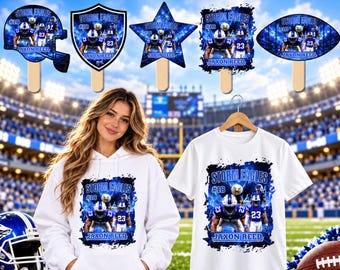 05 Blue Football Fan Paddle Templates, Canva Editable Football Fan Designs, Game Day T Shirt, Senior Night Fan Gear, Football Team Party