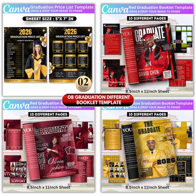 Abschluss Mega Bundle Canva Templates, Class of 2026 Grad Kit, Bootleg Shirts, Fan Paddles, Zeitung, Stola, Banner, Partygeschenke, Dekor Bild 6