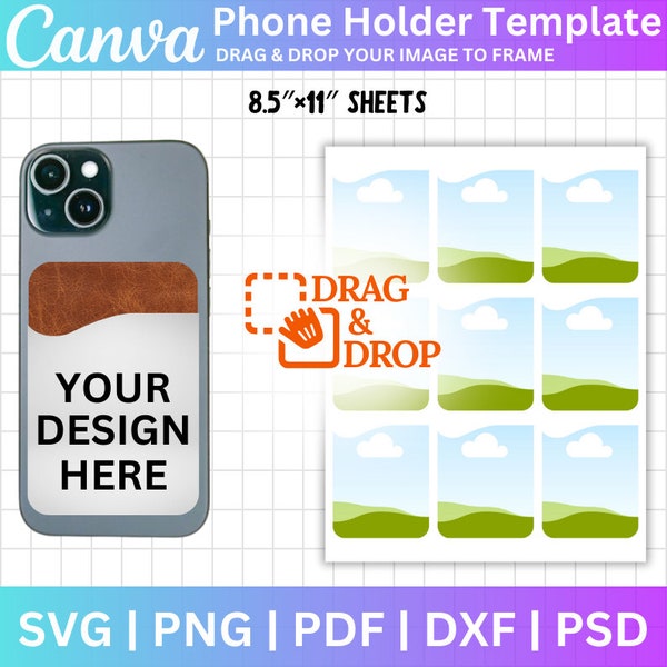 Modèle de porte-carte téléphonique, modèle pour sublimation, porte-carte téléphonique Svg, éditable sur toile, étui pour téléphone porte-carte, feuille 8,5 x 11 po