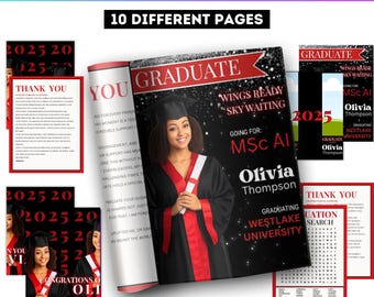 Graduation Activity Booklet Editable Canva Template, 2025 Senior GRAD Magazine Booklet, Maze Graduation Party, Crossword Reflection Pages