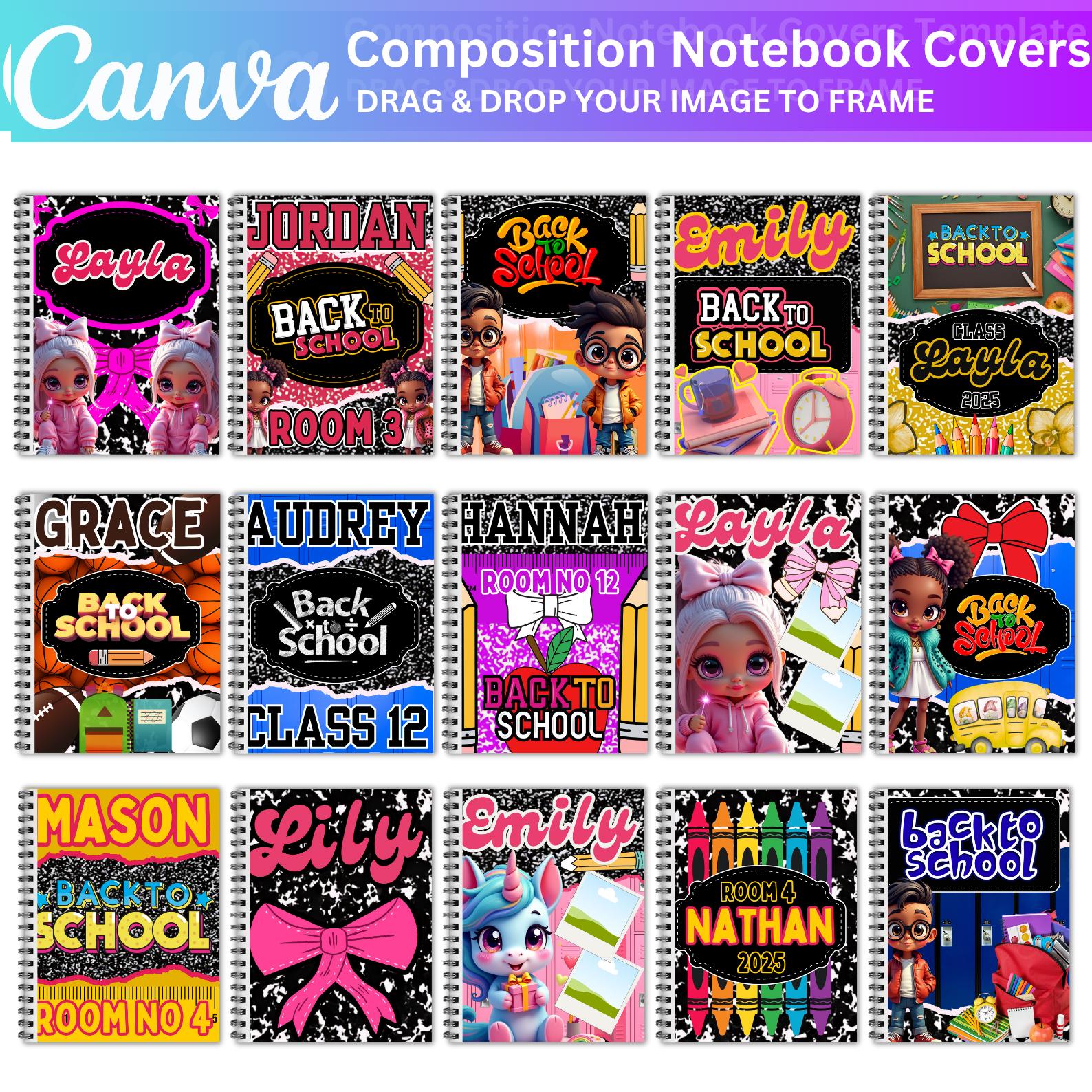 Composition Notebook Cover Canva Editable Mega Bundle, Composition Book ...