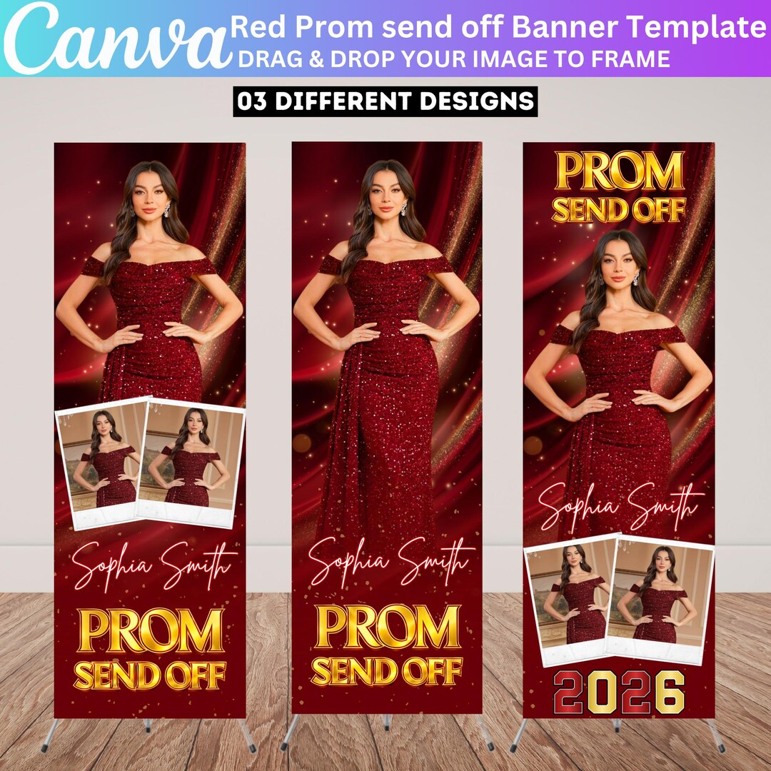 Send Off Program Banner 3X Red Prom Send off Banner Template Canva Editable, 2026 Graduation ...