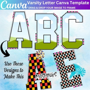 Varsity Letter Canva Frames, Canva Editable Sports Alphabet Template, Varsity Alphabet Canva Frame,  College Letters Canva, Varsity Alphabet