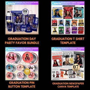 Abschluss Mega Bundle Canva Templates, Class of 2026 Grad Kit, Bootleg Shirts, Fan Paddles, Zeitung, Stola, Banner, Partygeschenke, Dekor Bild 10
