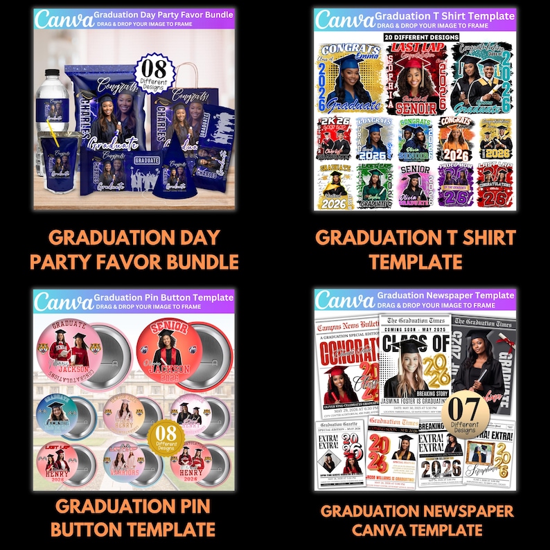 Abschluss Mega Bundle Canva Templates, Class of 2026 Grad Kit, Bootleg Shirts, Fan Paddles, Zeitung, Stola, Banner, Partygeschenke, Dekor Bild 10