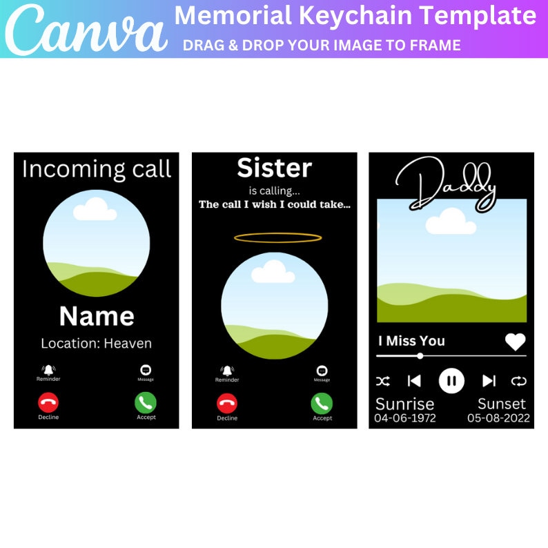 11 Memorial Keychain Canva Editable Bundle, Custom Photo Keychain ...