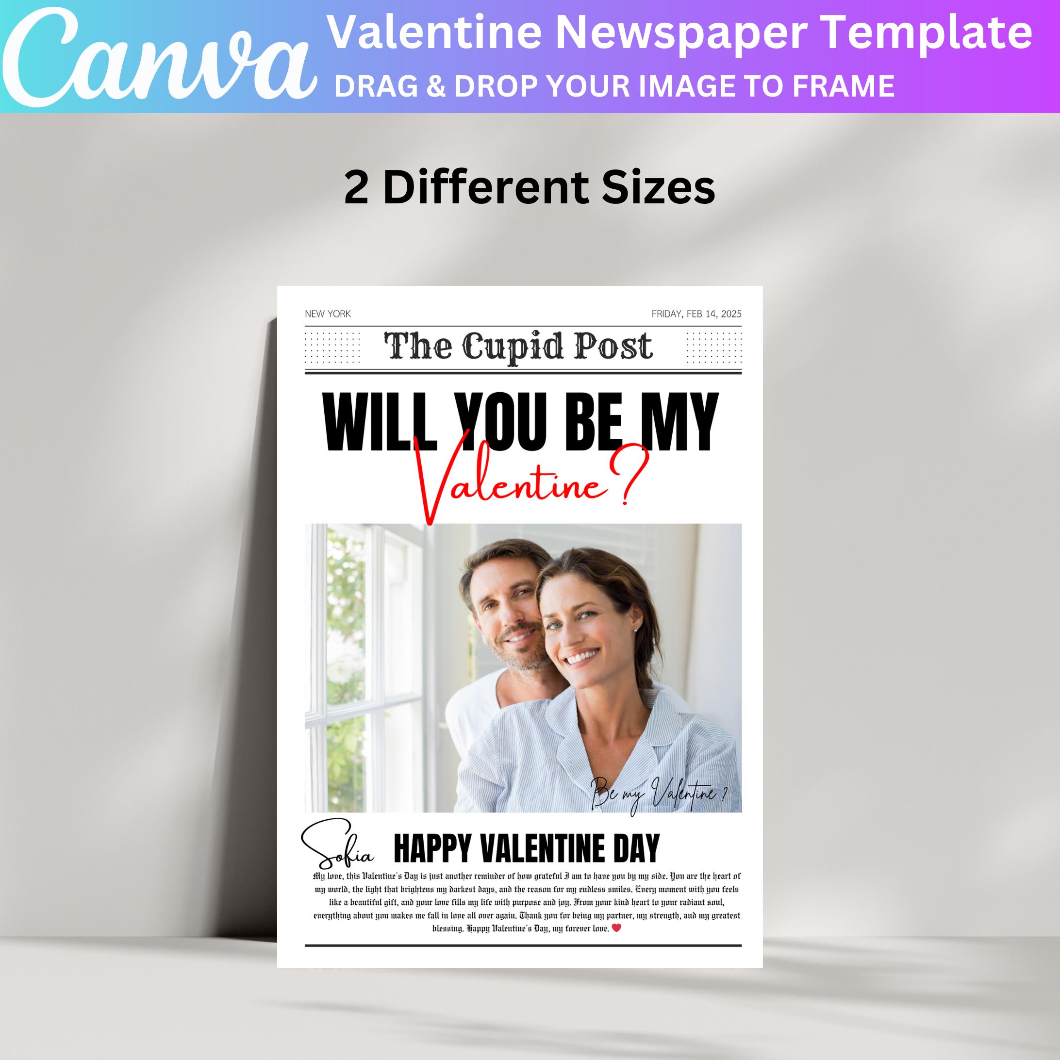 Will You Be My Valentines Day Newspaper Canva Template Bundle